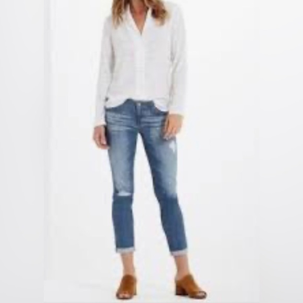 AG The Stilt Cigarette Roll Up Distressed Faded Stretch Ankle Jeans Size 24